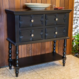 Mona Four-Drawer Console Table - Black - Satin | Bed Bath & Beyond