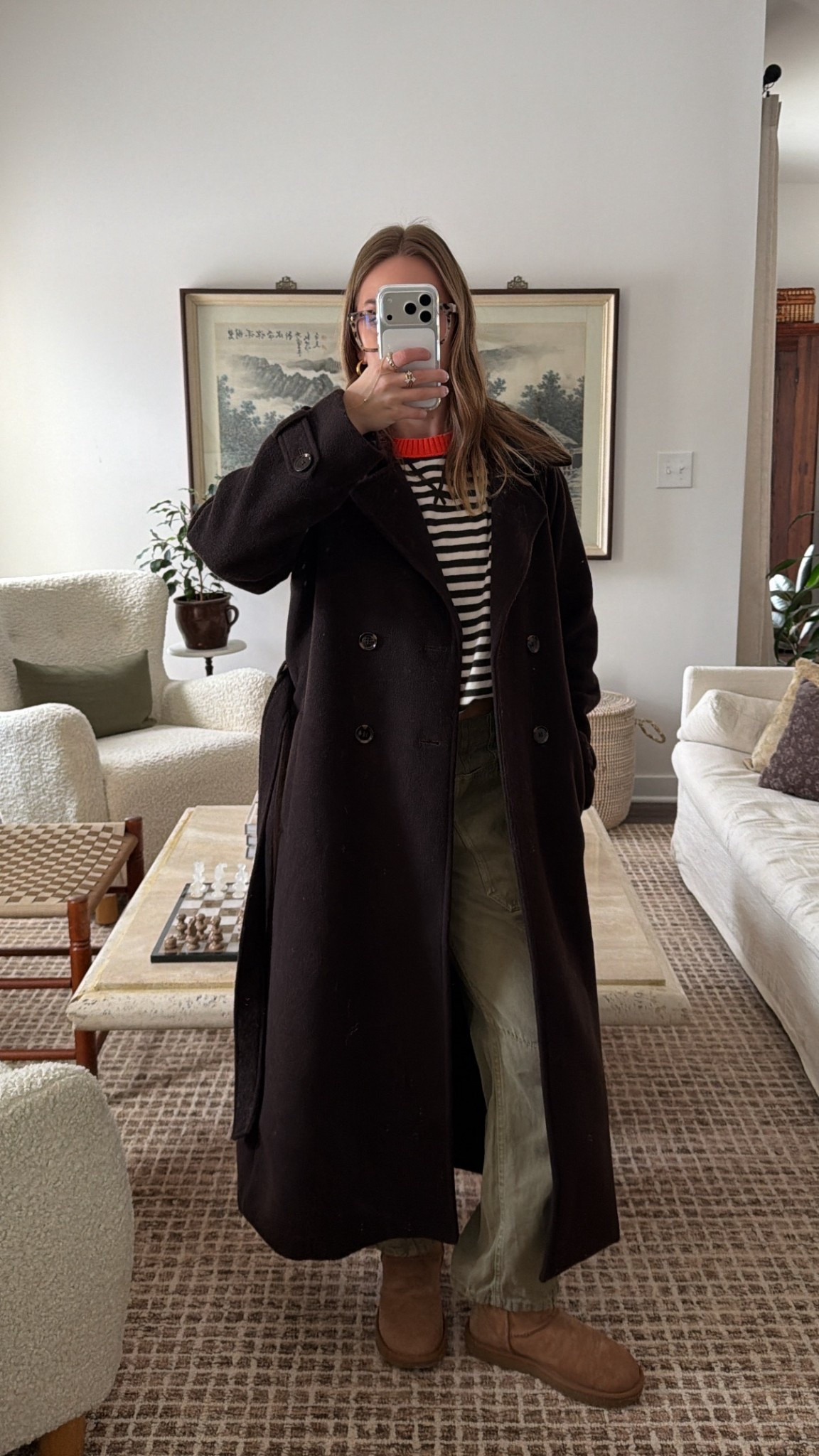 2/5/26 Casual winter outfit of the day 🤎 wearing my UGG boots, a brown striped top from Aerie, and my Abercrombie wool winter coat that I’ve been reaching for nonstop lately. Finished the look with my Jcrew suede brown bag and my Amazon blue light glasses. My barrel pants are from Scotch & Soda (found at TJ Maxx) and unfortunately not linkable, but sharing the details in case you spot a similar pair.




#LTKSeasonal #LTKootd #LTKgrwm