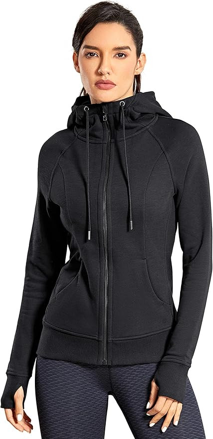 CRZ YOGA Women's Cotton Hoodies Sport Workout Full Zip Hooded Jackets Sweatshirt | Amazon (US)