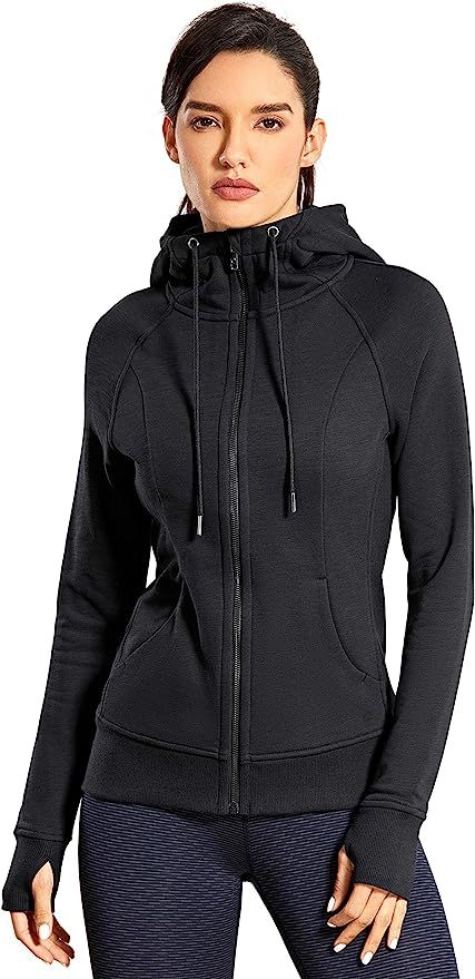 CRZ YOGA Women's Cotton Hoodies Sport Workout Full Zip Hooded Jackets Sweatshirt | Amazon (US)