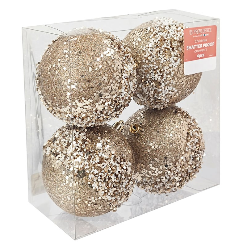 4-Count Champagne Glittered Shatterproof Ornaments | At Home