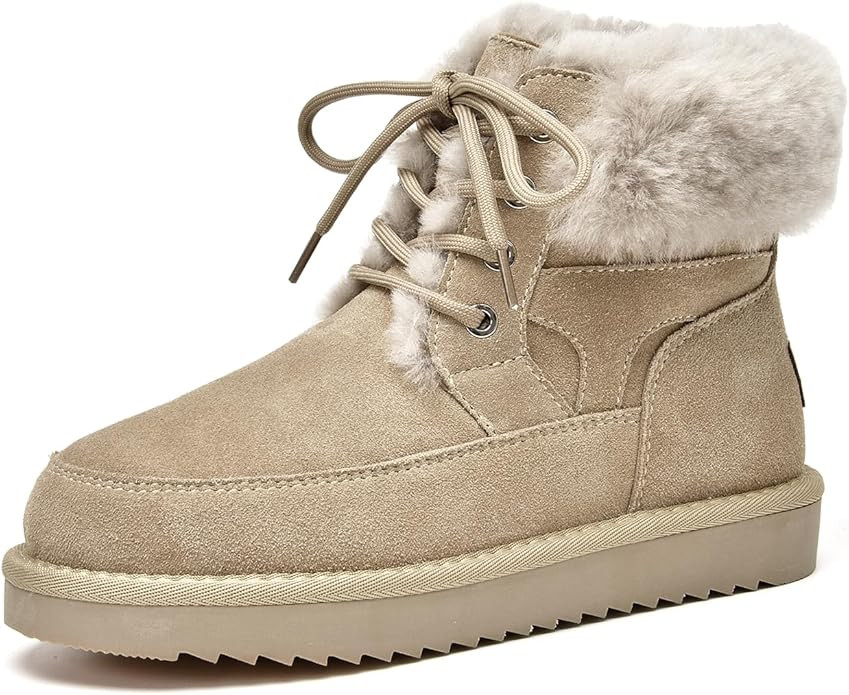 BEAU TODAY Womens Winter Snow Boots, Fur Lined Ankle Booties for Women, Chunky Platform Lace-up B... | Amazon (US)