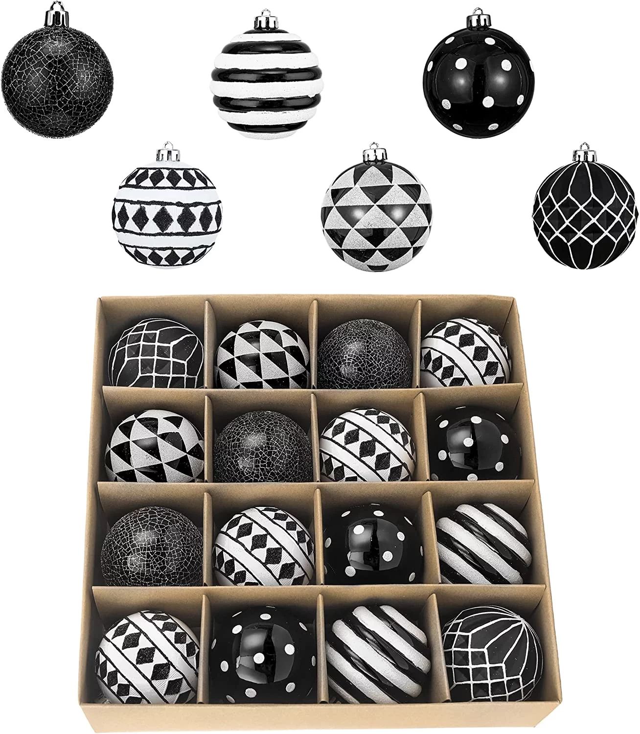 Valery Madelyn 16ct 80mm Black and White Christmas Ball Ornaments Decor, Shatterproof Christmas T... | Walmart (US)