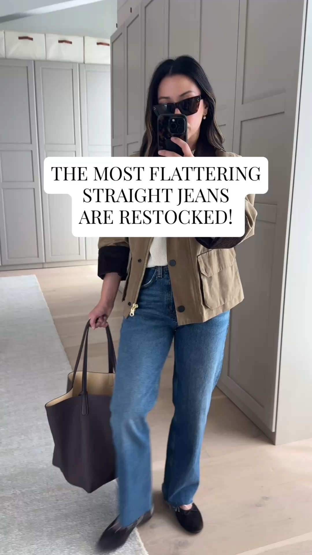 The most flattering straight leg jeans. These are the closest to my body. Mid to high rise so think these could work for most. Stunning wash. Had to cut the hems. 

Everlane tank xs
Gap sweater petite small
AGOLDE Valen jeans 25 - cut hems
Alex Mill
Jacket xs
Madewell Flats 5.5 - old
Mansur Gavriel tote
Dorsey James necklace 15”
Dorsey Cecilia earrings 3.4
Celine sunglasses