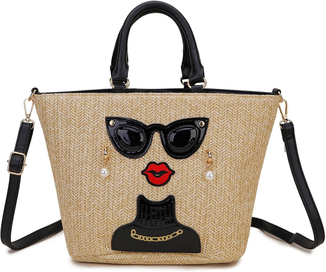 Funky Lady Face Purse for Women Casual Shopping Bag Top Handle Satchel Handbags Pu Leather Should... | Amazon (US)