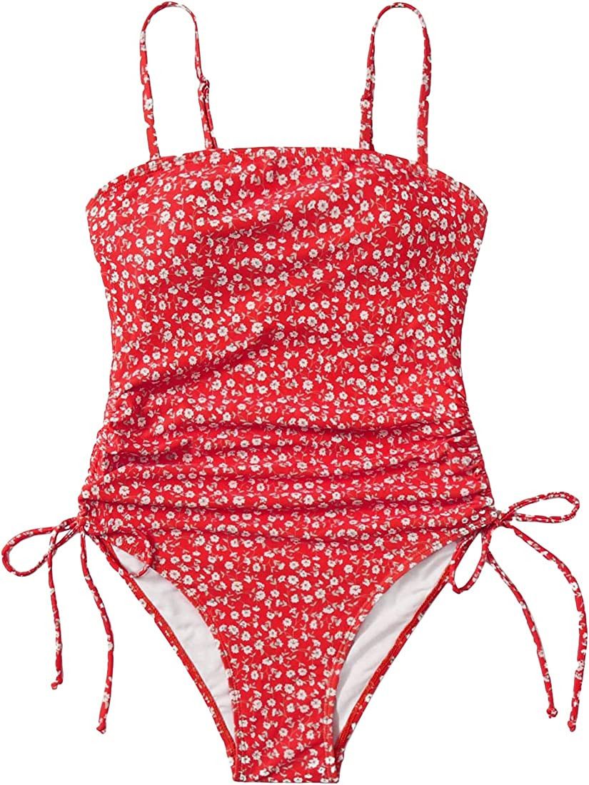 Floerns Women's Floral Print Monokini Swimwear Drawstring One Piece Swimsuit | Amazon (US)