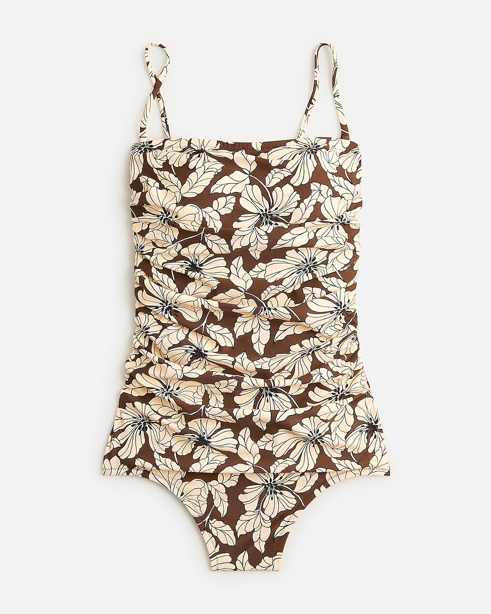 Ruched bandeau one-piece swimsuit in floral | J.Crew US
