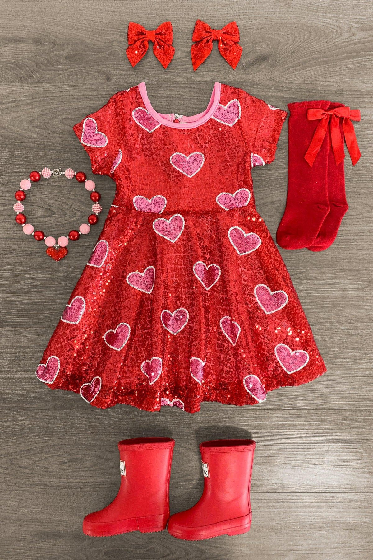 Red Sequin Hearts Dress | Sparkle In Pink