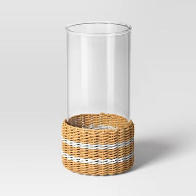 Pillar Glass and Rattan Lantern Candle Holders Brown - Threshold™ designed with Studio McGee | Target