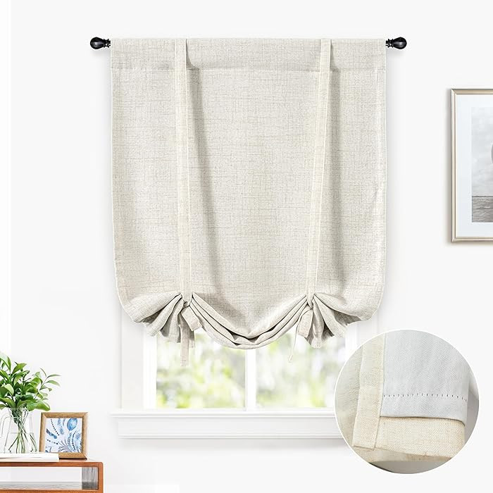DriftAway Double Layer Linen Blackout Tie Up Curtains Thermal Insulated Fully Lined Balloon Roman... | Amazon (US)