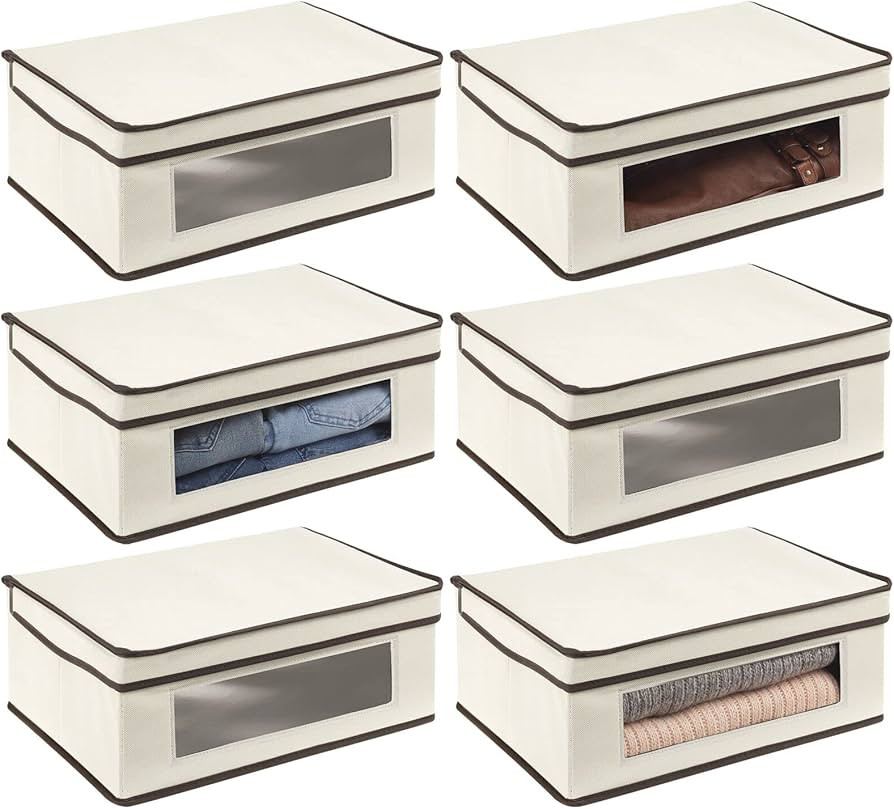 mDesign Fabric Stackable Slim Shelf Storage Organizer Box with Window/Attached Lid for Organizing... | Amazon (US)