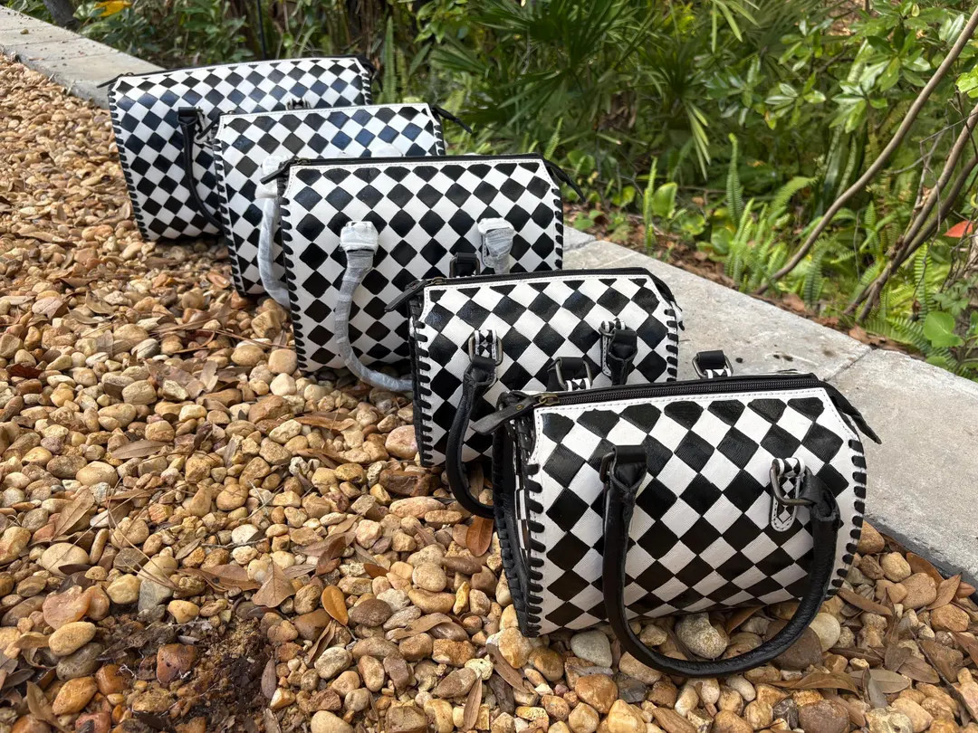 SALE Black and White Checker Tooled Leather Speedy Bag- Western Charm Purse. Crossbody Bag. Cross... | Etsy (US)