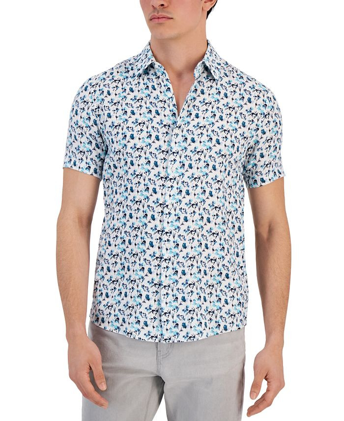 Michael Kors Men's Slim-Fit Floral-Print Linen Shirt & Reviews - Casual Button-Down Shirts - Men ... | Macys (US)