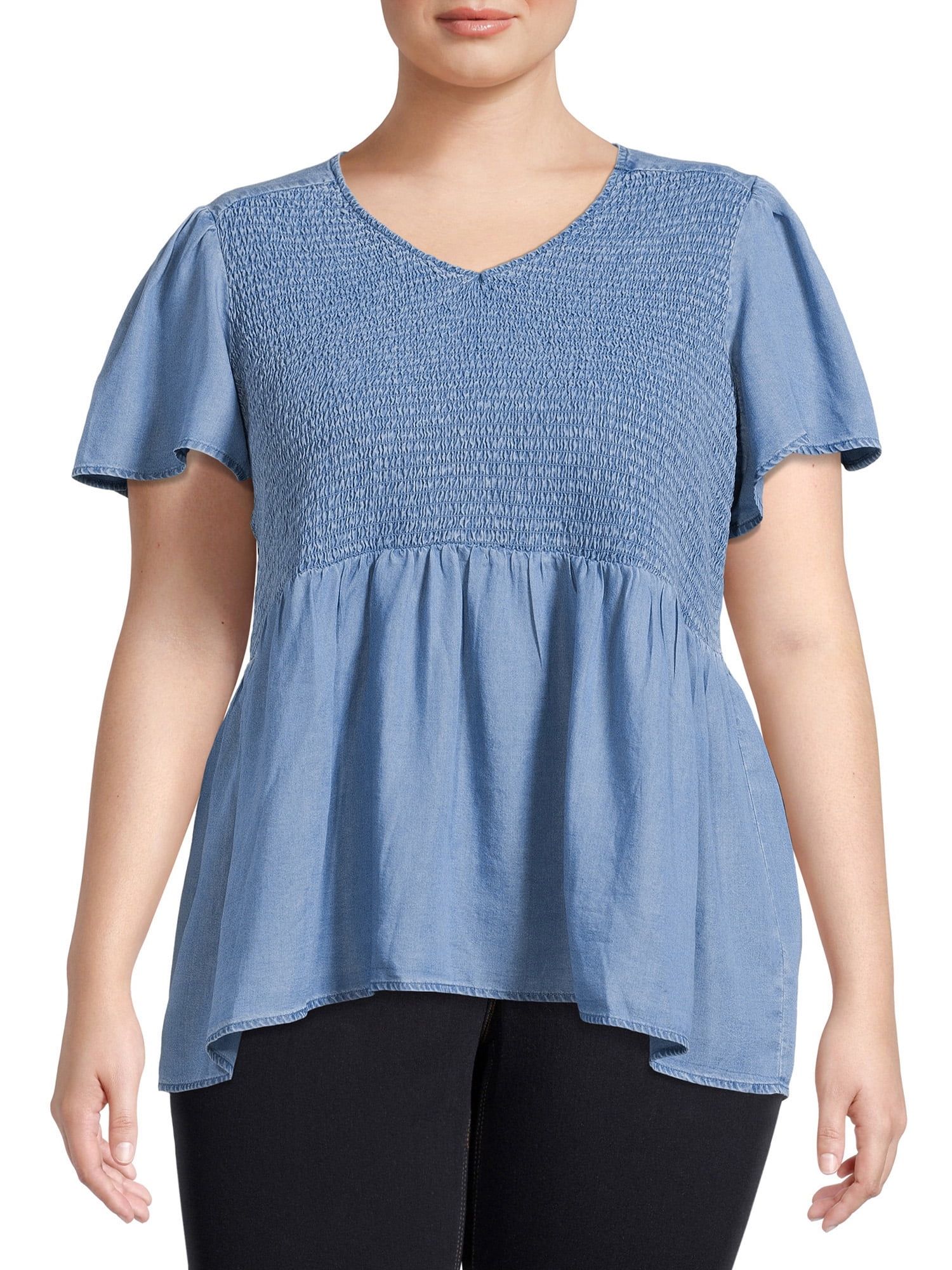 Terra & Sky Women's Plus Size V-Neck Smocked Top | Walmart (US)