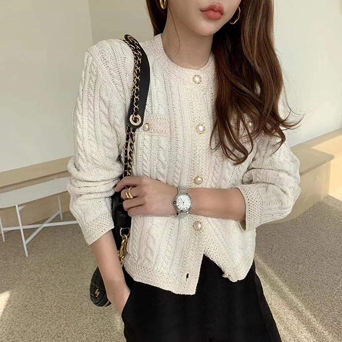 Knitted Sweaters Winter Knitwear Tops Women OL Long Sleeve Pearl Button Slim Cardigan Sweater Coa... | Amazon (UK)