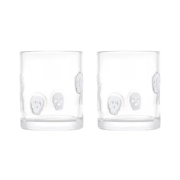 Thyme & Table 12 fl oz Halloween White Skull Charm Drinking Glasses, Set of 2 | Walmart (US)