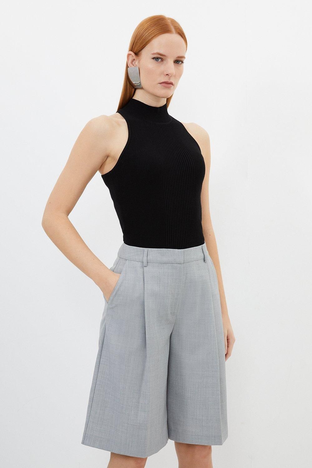 Wool Blend Tailored Long Shorts | Karen Millen US