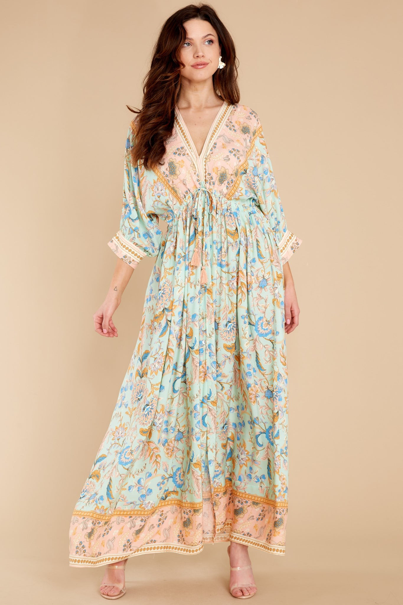 Blissfully Content Mint Multi Print Maxi Dress | Red Dress 