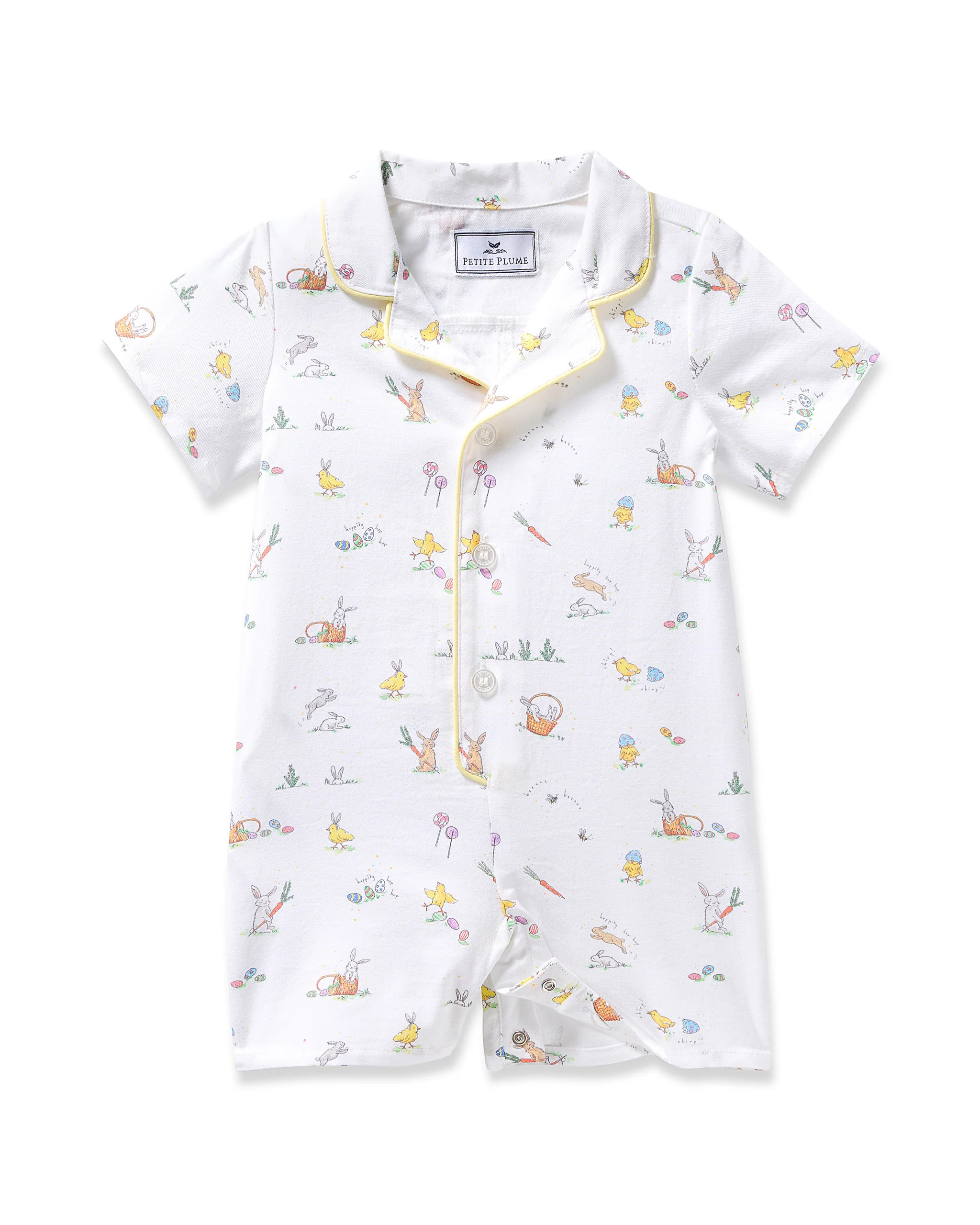 Baby's Twill Romper in Easter Frolic | Petite Plume