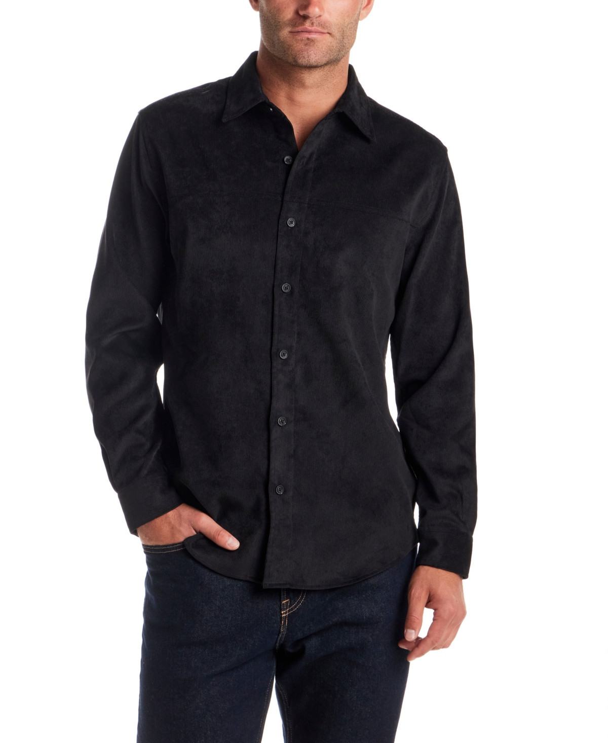 Vintage & Black Men's Long Sleeve Button Down Solid Cord Shirt - Black | Macy's