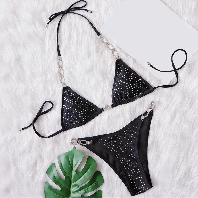 CFXNMZGR Swimsuit For Women V-Neck Diamond Bikini Set Swimming Bandeau Bandage Swimsuits Swimwear... | Walmart (US)