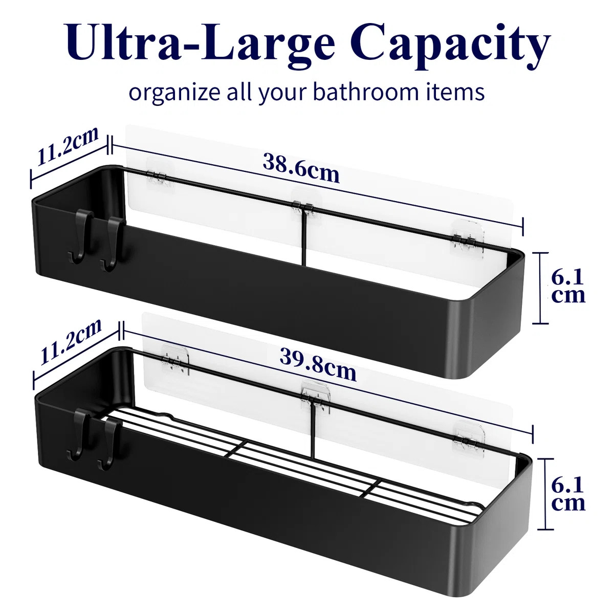 2-Piece Adhesive Shower Caddy Set, Rustproof Stainless Steel Bathroom Shelves with Hooks, Drill-F... | Wayfair North America