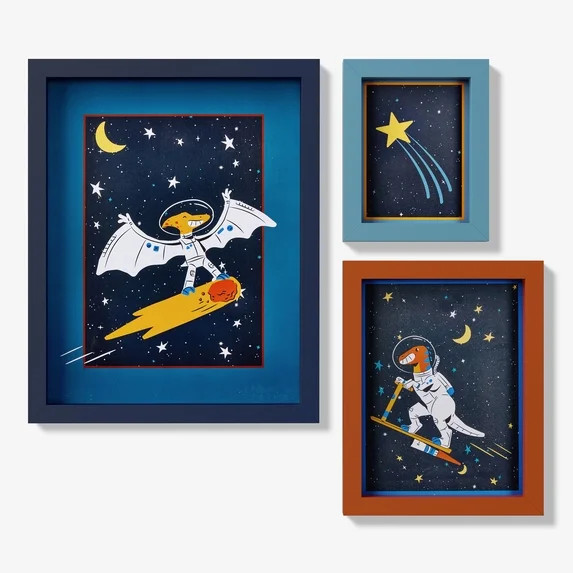 Mainstays Kids Space Dino 3-Piece Framed Wall Art Set | Walmart (US)