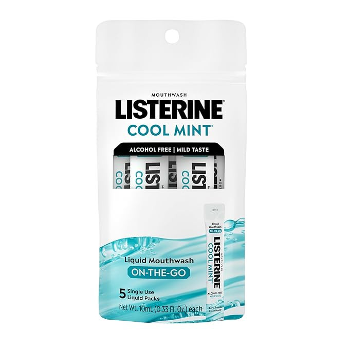 Listerine On-The-Go Cool Mint Alcohol Free Mouthwash Packets, Oral Rinse in Individual Packets Ki... | Amazon (US)