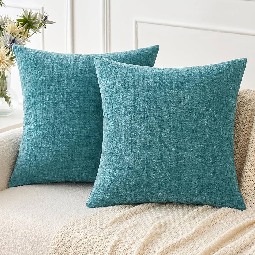 MIULEE Pack of 2 Couch Throw Pillow Covers 18x18 Inch Soft Teal Chenille Pillow Covers for Sofa L... | Amazon (US)