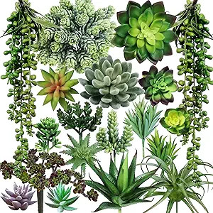 Winlyn 19 Pcs Assorted Artificial Succulents Plants Unpotted Small Green Hanging Succulent Aloe F... | Amazon (US)