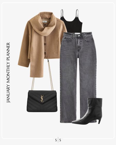 Monthly outfit planner: JANUARY: Winter looks |  cropped pea coat, bodysuit, straight grey wash Jean, shoulder bag, ankle boot 

See the entire calendar on thesarahstories.com ✨ 


#LTKstyletip