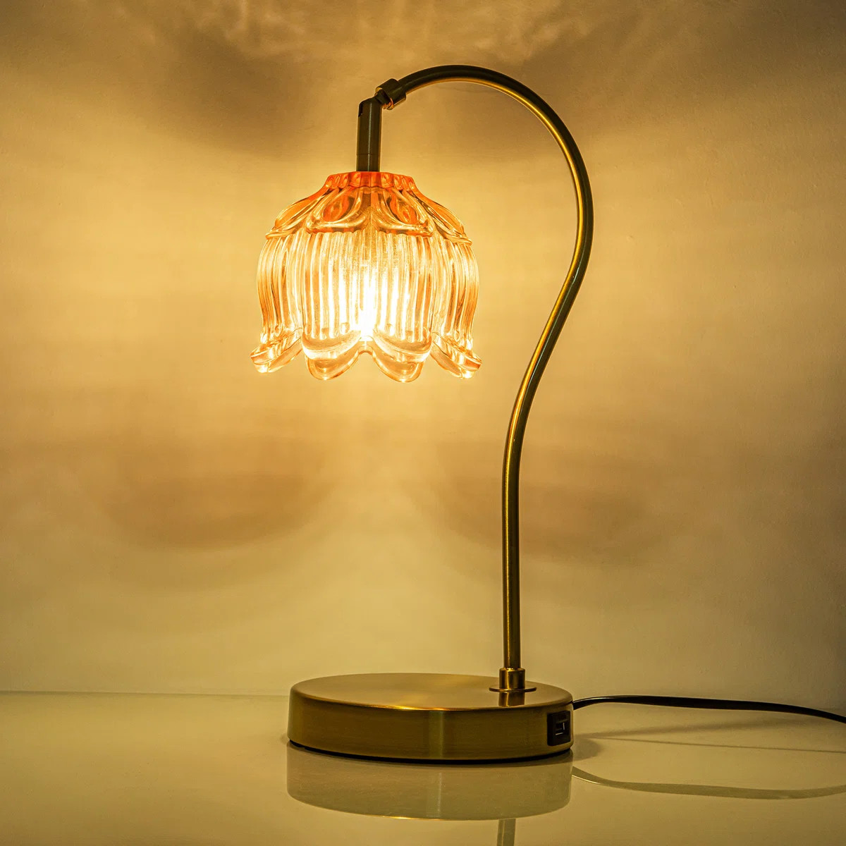 House of Hampton® Deangelia Pink Flower Glass Table Lamp Gold Metal Desk Lamp Metal Table Lamp M... | Wayfair North America