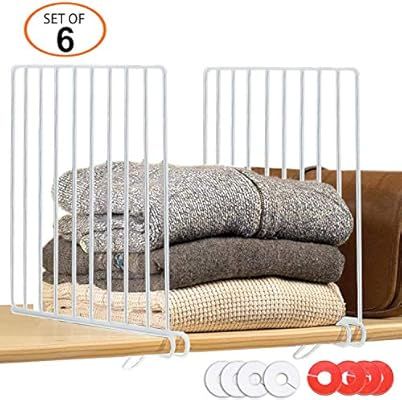 GIEMSON 6 Pack Metal Shelf Divider with 12 Clothing Size Dividers Round Hangers Closet Dividers... | Amazon (US)