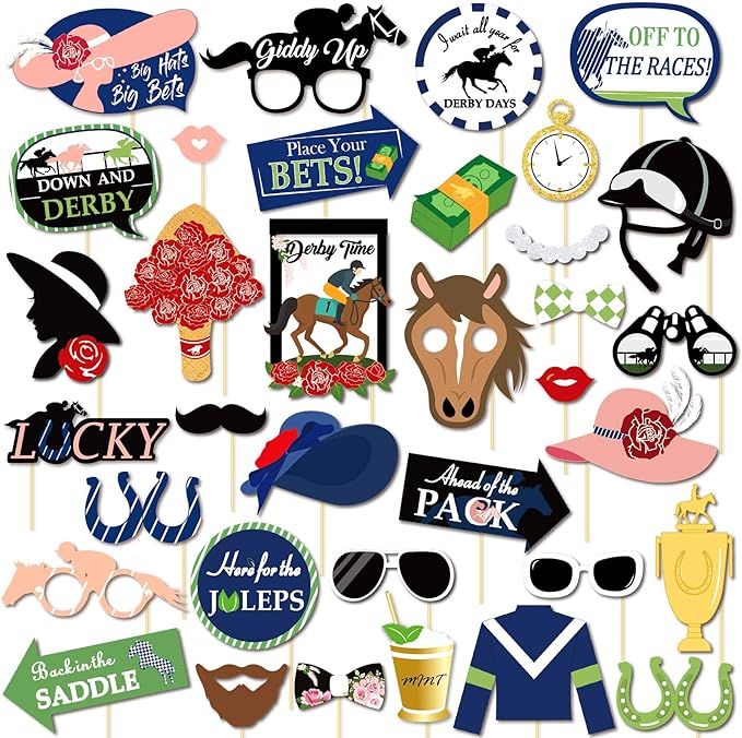 Kentucky Derby Photo Booth Props (35Count), Konsait Large Kentucky Derby Photo Props Class of Hor... | Amazon (US)