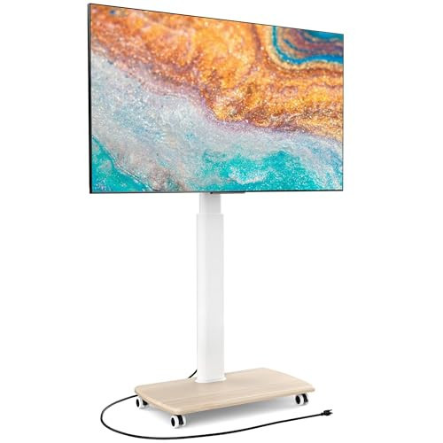 FITUEYES Rolling TV Stand with Power Outlets, Swivel Portable TV Stand for 32-70 Inch LCD LED OLED Flat/Curved Panel Screen TVs, Height Adjustable&Wood Base, Mobile TV Cart Holds up to 88Lbs | Amazon (US)