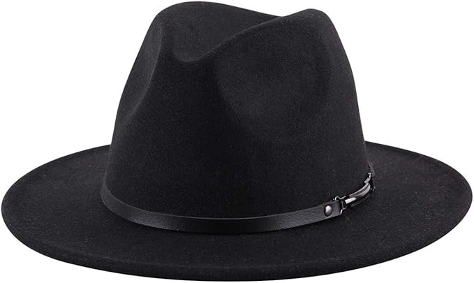 Lanzom Women Wide Brim Warm Wool Fedora Hat Retro Style Belt Panama Hat | Amazon (US)