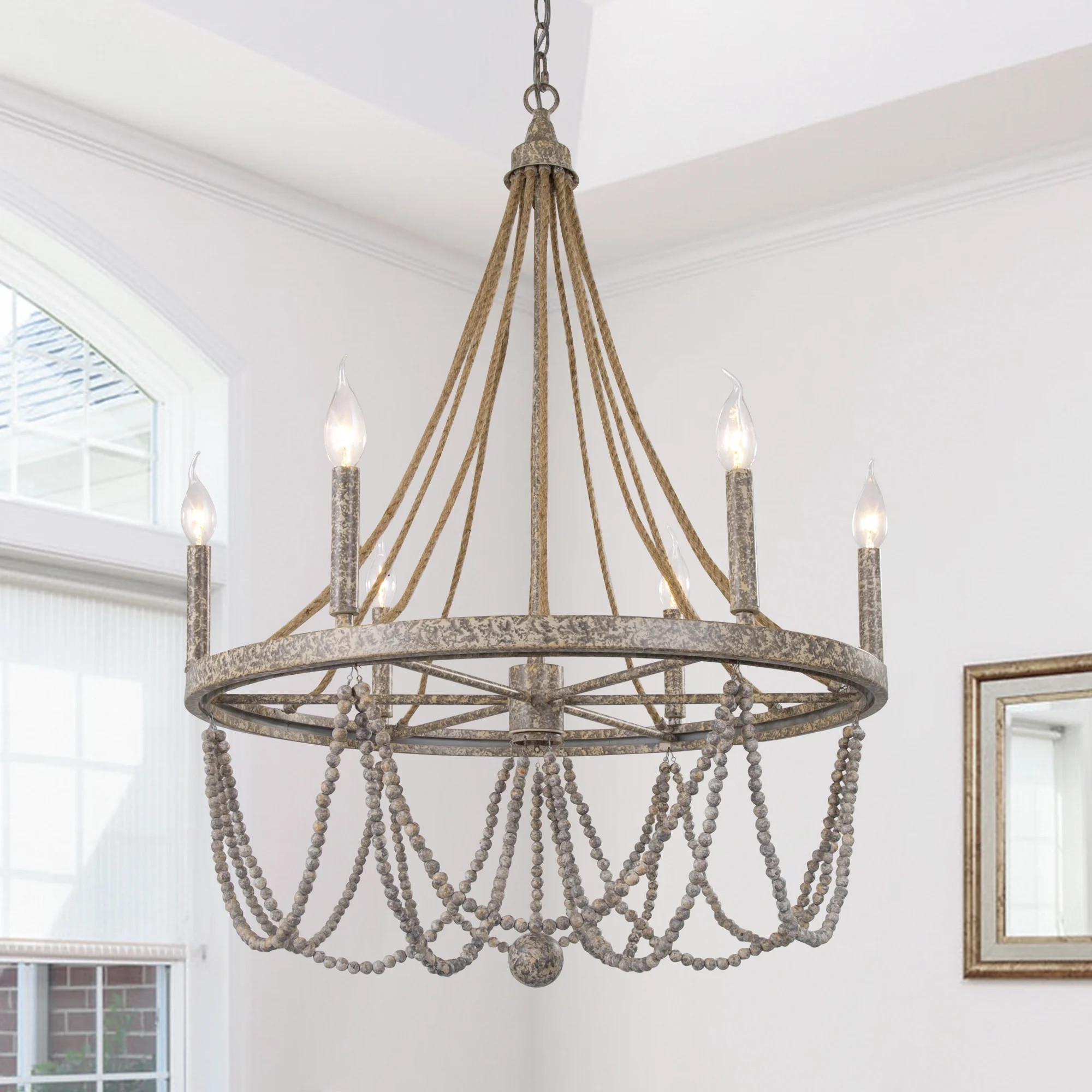 LNC Wood Beaded Chandelier 6-Light Farmhouse Style for Bedroom/Living Room - Walmart.com | Walmart (US)