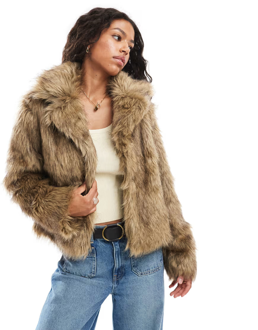 Brave Soul faux fur short jacket in light brown | ASOS (Global)