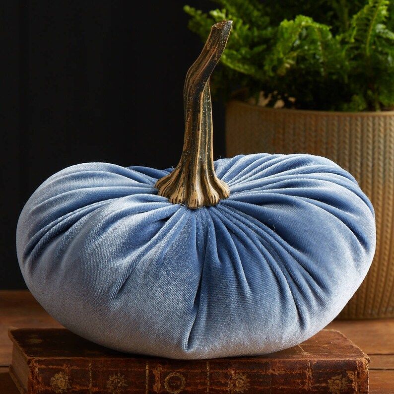 Large Velvet Pumpkin Slate Blue, wedding centerpiece, modern rustic decor, shabby chic mantle dec... | Etsy (US)