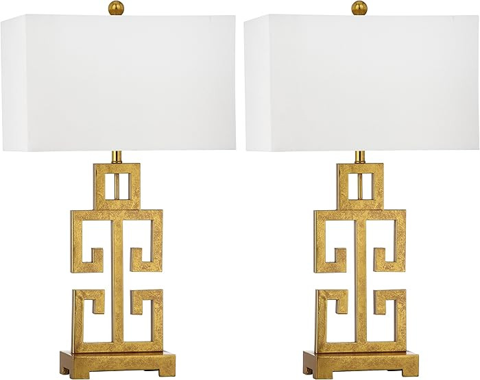 SAFAVIEH Lighting Collection – Greek Key Table Lamp Set of 2 – Antique Gold Metal Base with W... | Amazon (US)