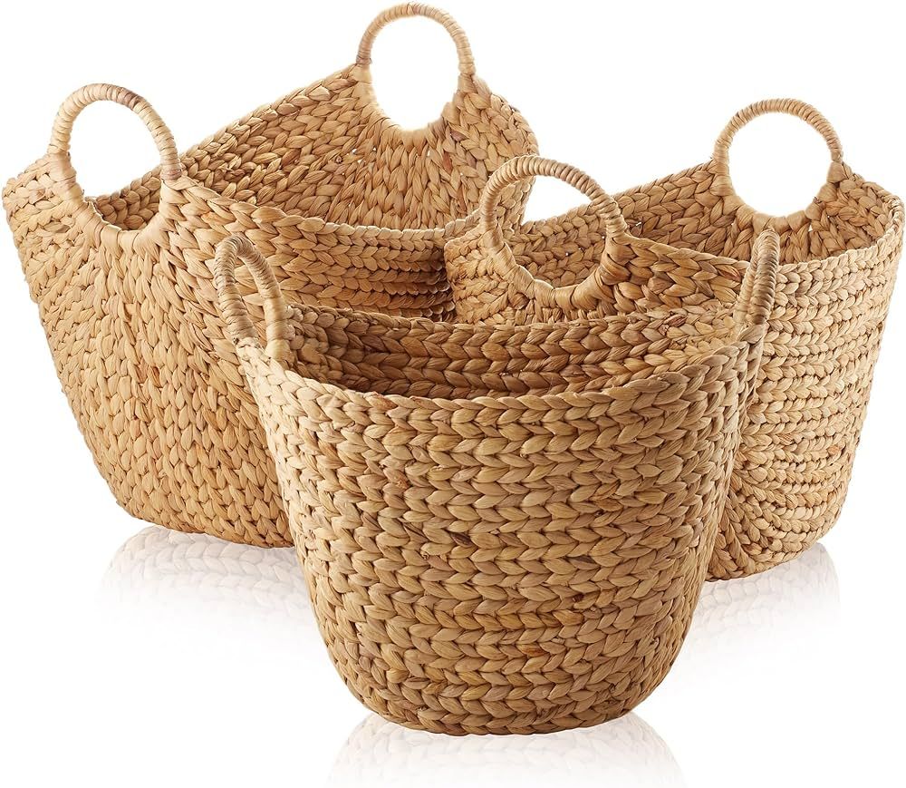 Casafield Set of 3 Multipurpose Boat Baskets with Handles - Natural, Woven Water Hyacinth Storage... | Amazon (US)
