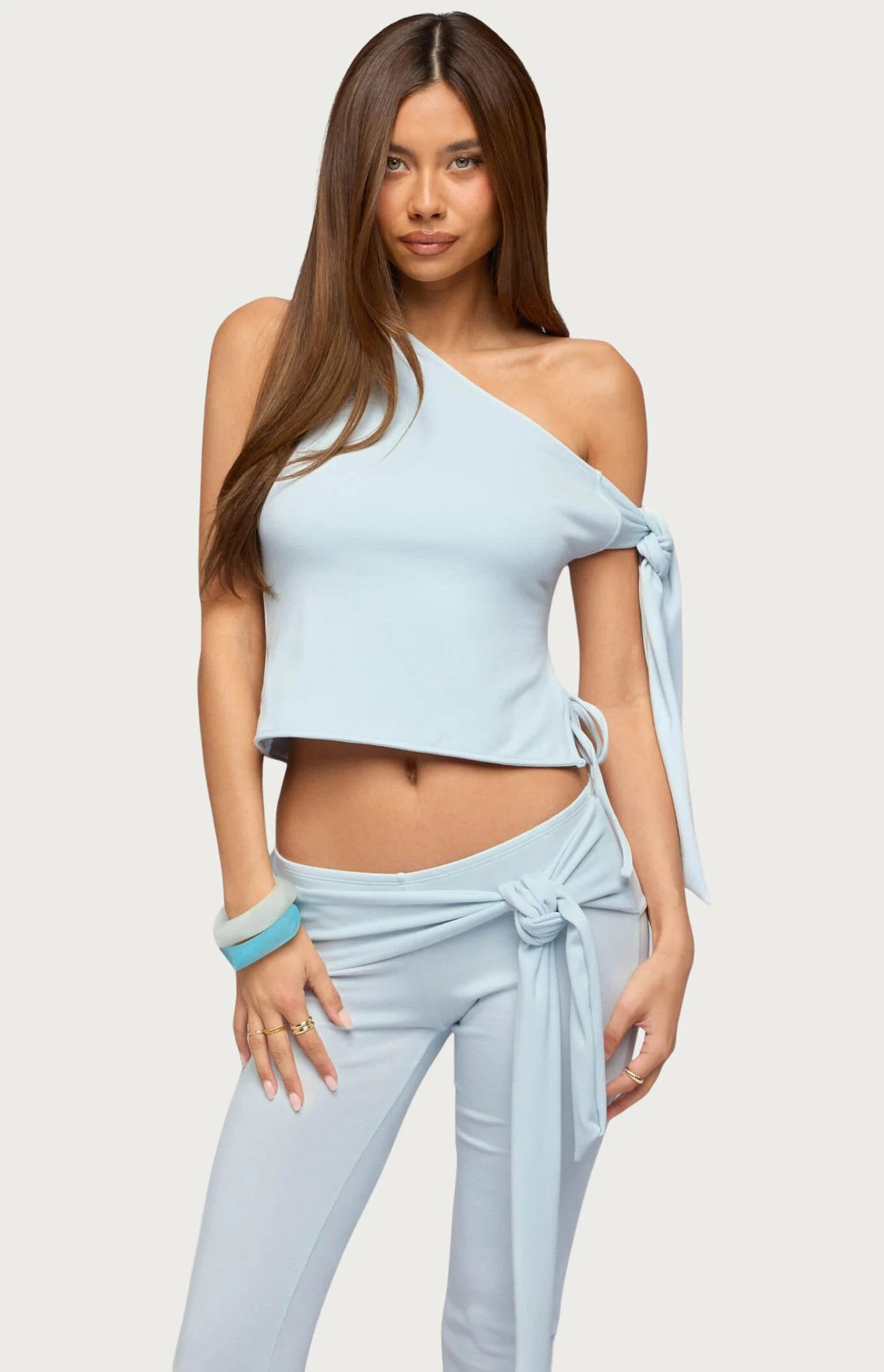 Edikted Women's Adara Tied One Shoulder Top in Light Blue - Size Medium | PacSun