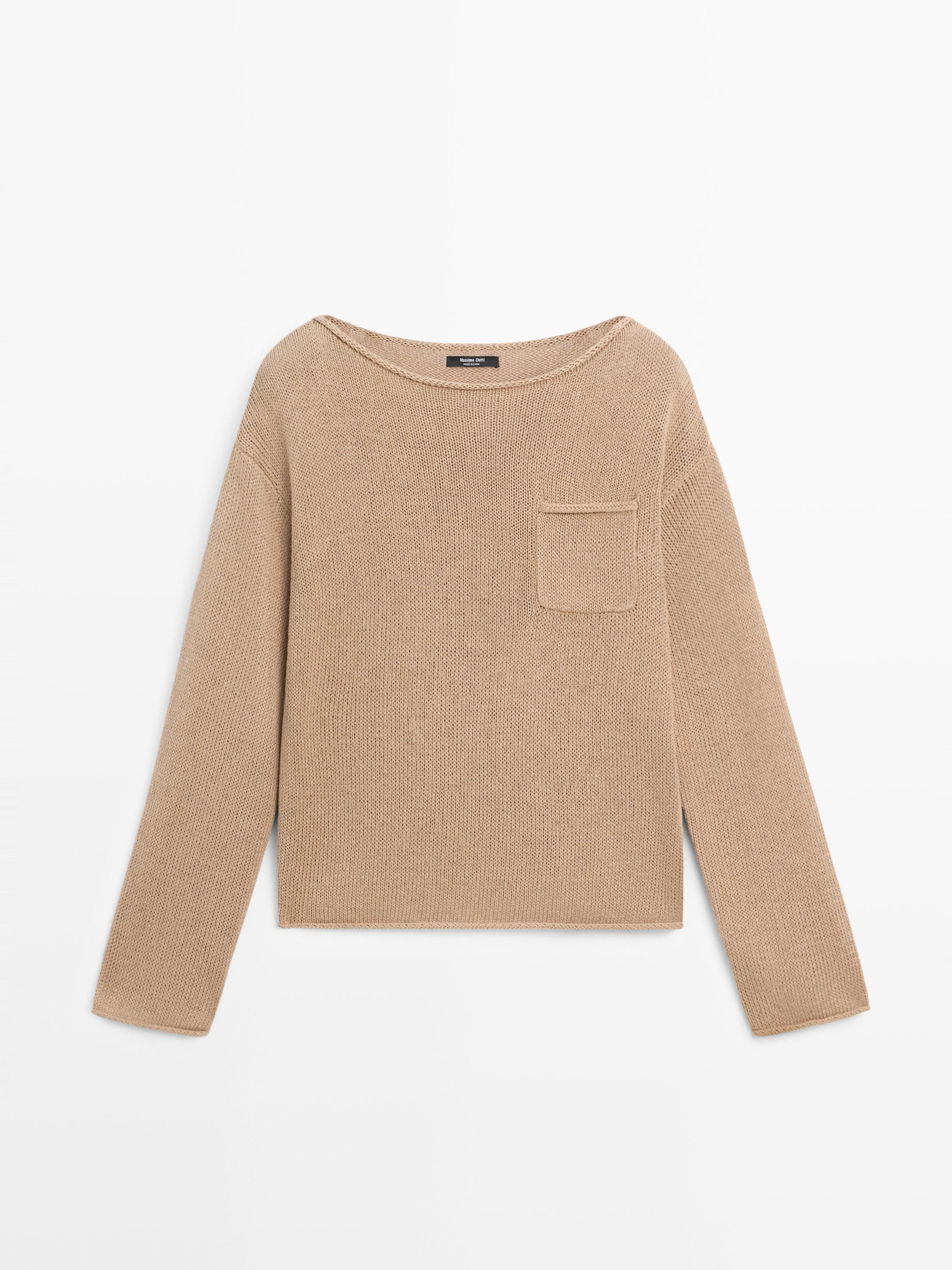Cotton and linen knit sweater with pocket detail | Massimo Dutti UK