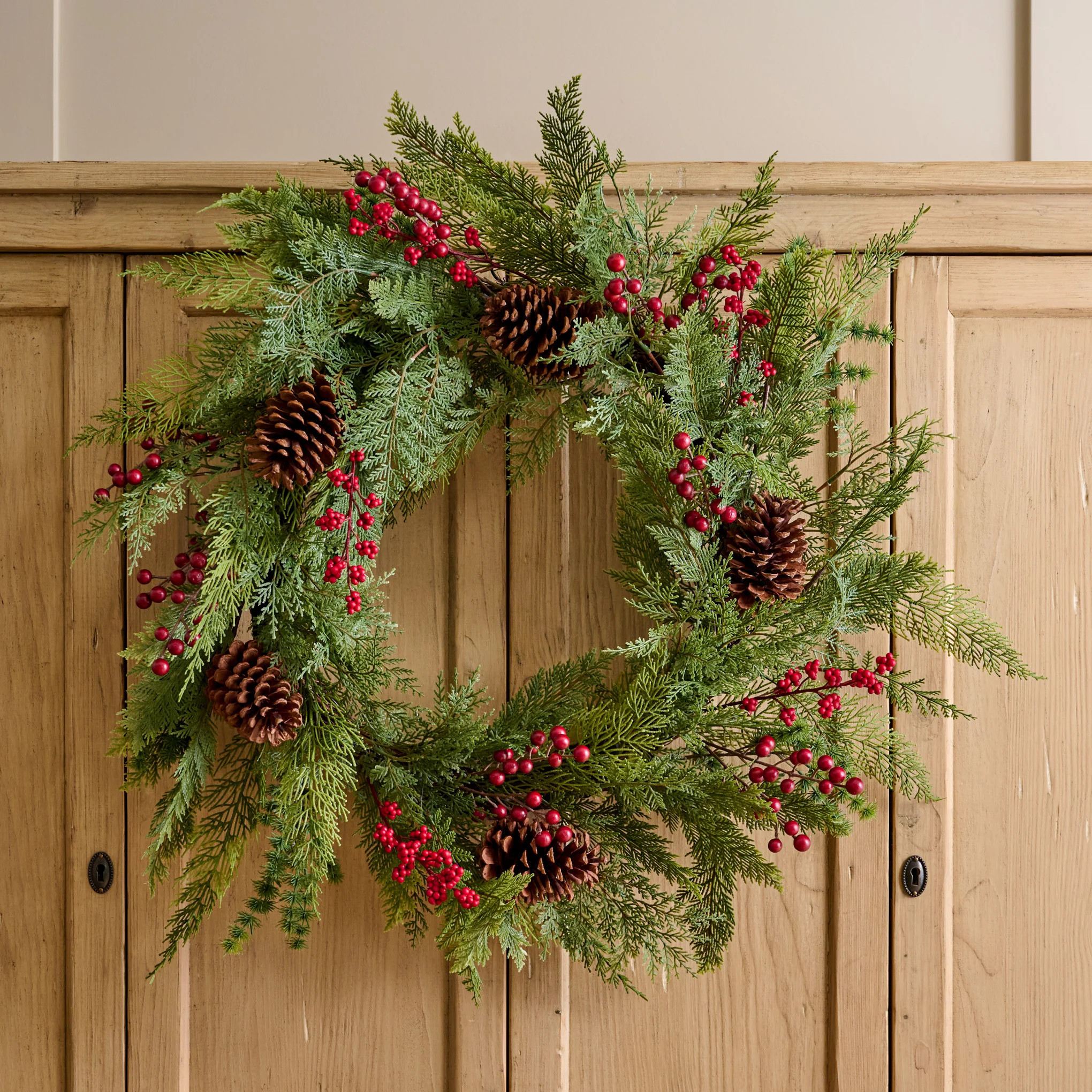 Real Touch Foraged Red Berry Pine Wreath | Magnolia