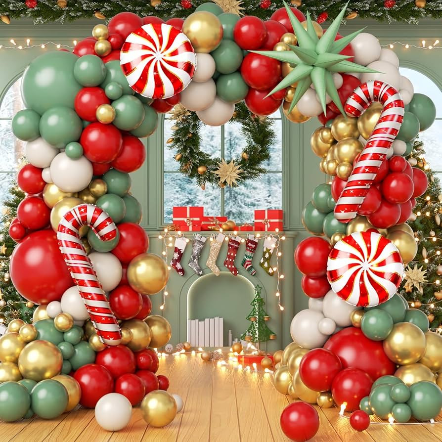 145pcs Christmas Balloon Arch Garland Kit with Red Sage Green Sand White Christmas Party Decorati... | Amazon (US)