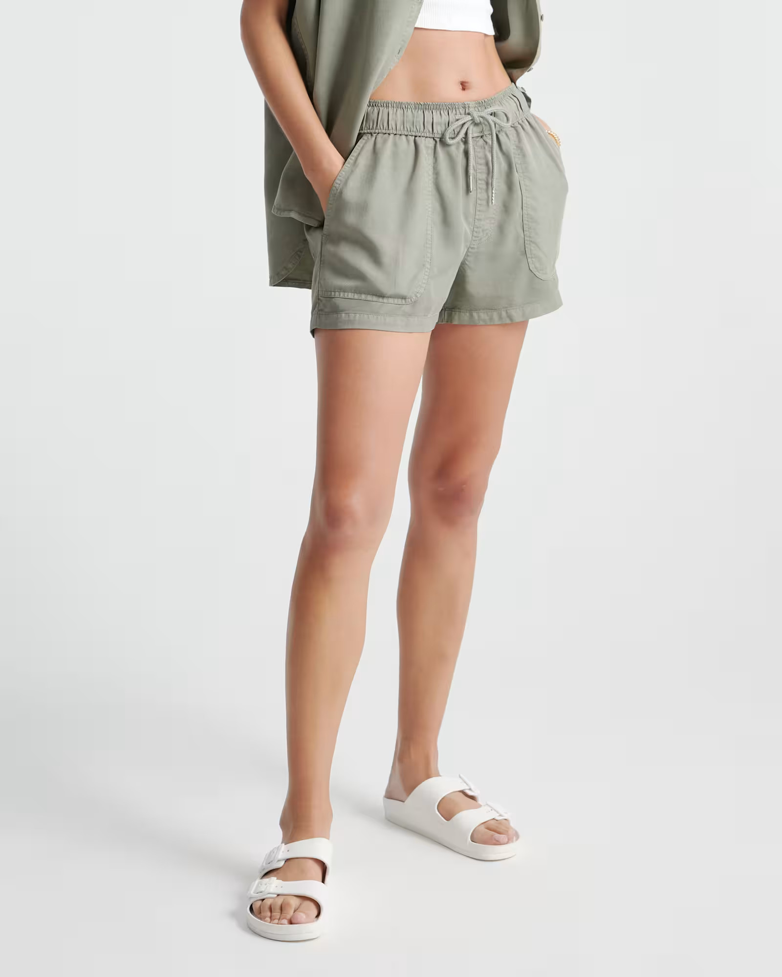 Olive Vintage Wash Tencel Utility Short | Quince