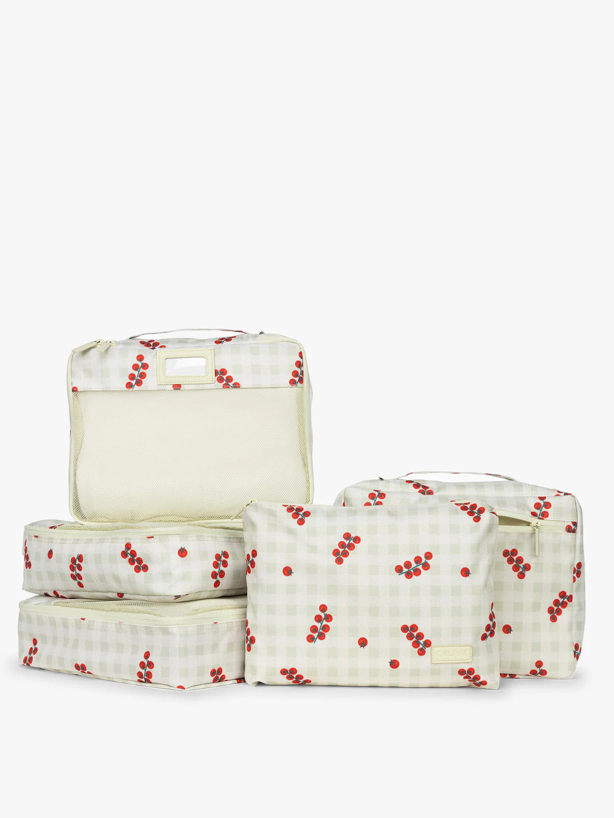 Packing Cubes Set (5 Pieces) in Celadon Tomato Picnic | CALPAK