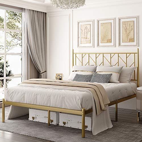 Amazon.com: Allewie Queen Size Platform Bed Frame with Vintage Headboard, 14 Inches Metal Mattres... | Amazon (US)