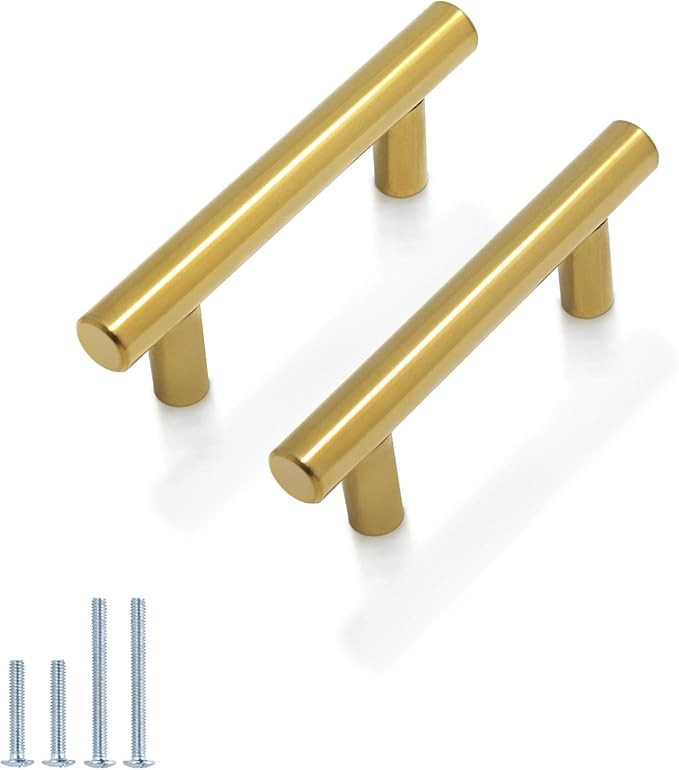 Probrico 10 Pack|Gold Kitchen Cabinet Handles 2-1/2 Inch Hole Centers, Golden Drawer Pulls Modern... | Amazon (US)
