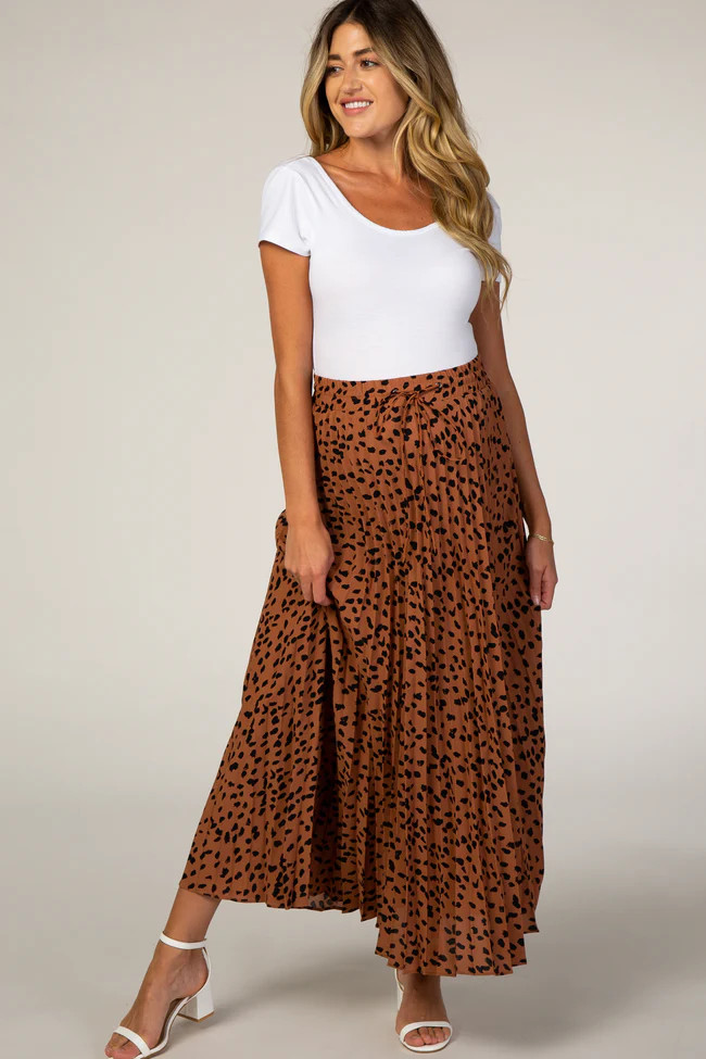 Rust Pleated Animal Print Maternity Maxi Skirt | PinkBlush Maternity